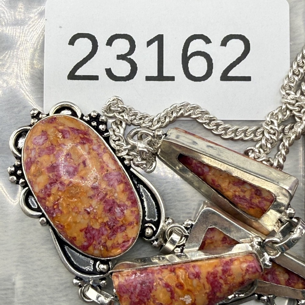 Vintage Stone Pink Statement Necklace Polished Jasper 20" - Picture 12 of 12